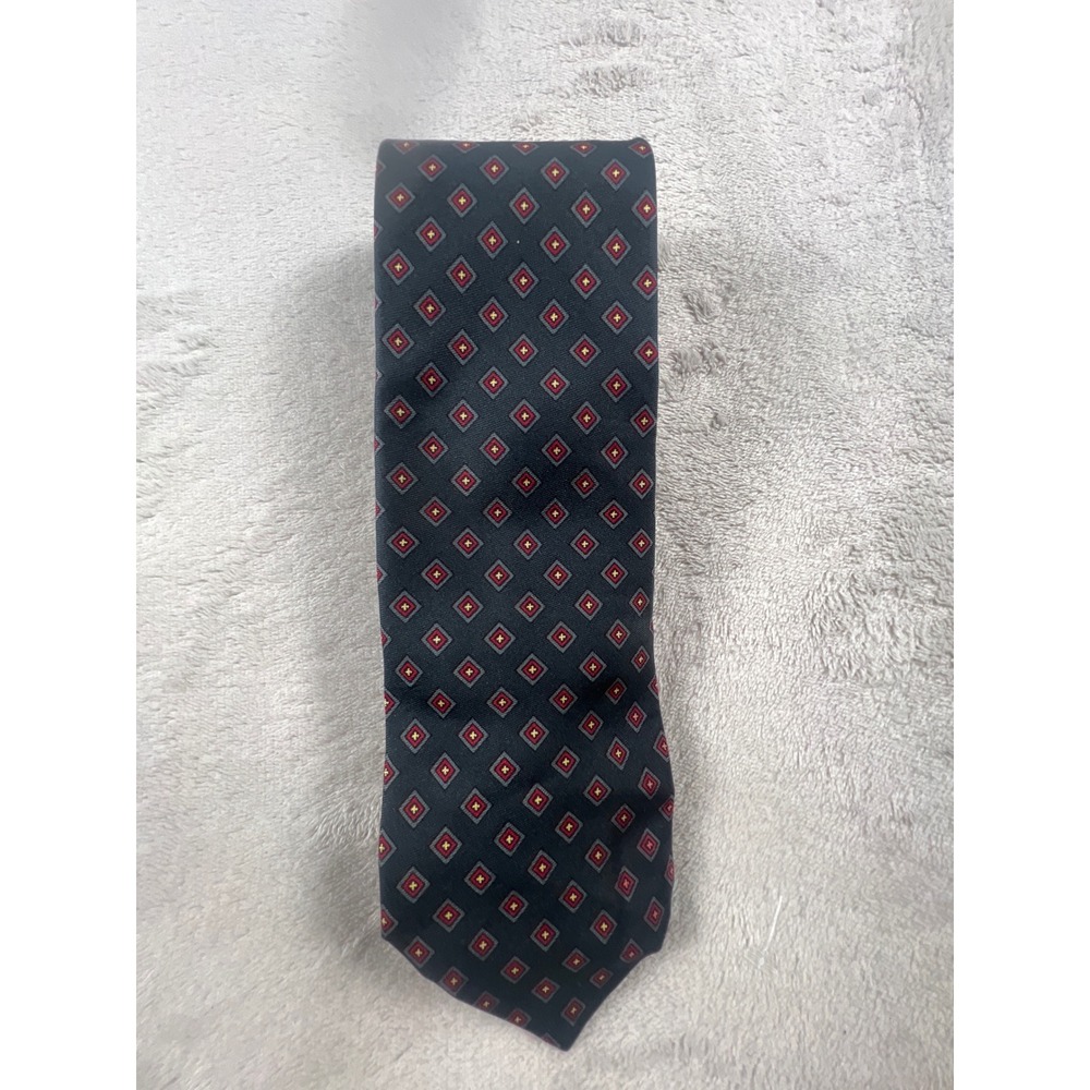 Brooks Brothers Makers Mens Silk Tie Navy Blue Red Geometric Diamond Made in USA